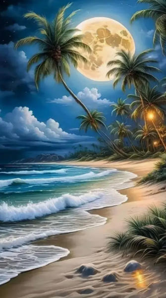 Diamond Painting Vollmond am Meer